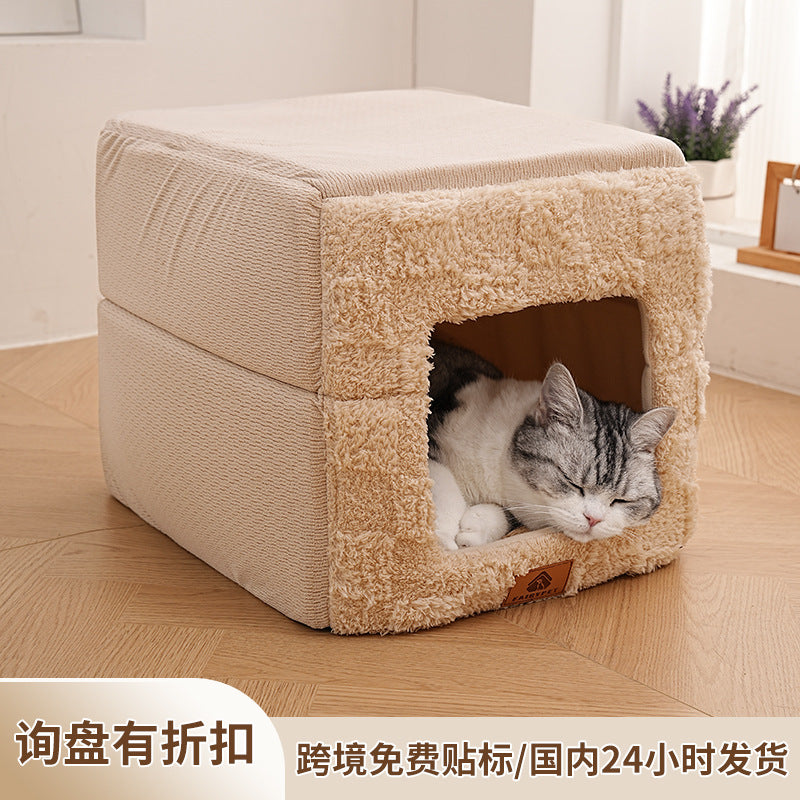 Cross-Border Winter Cat Nest, Warm and Comfortable Semi-Enclosed Pet Nest, Warm Home Indoor Thickened Safe Cat Nest