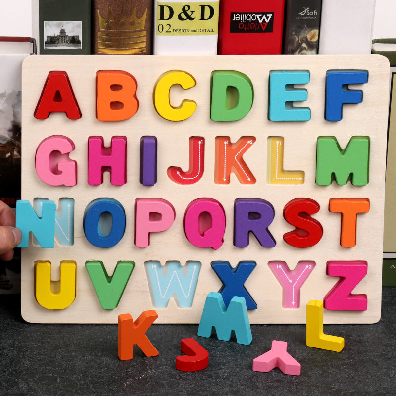 Wooden Children's Digital Alphabet Matching Board 0.3 Color Shape Cognitive Puzzle Puzzle Early Education Educational Toys