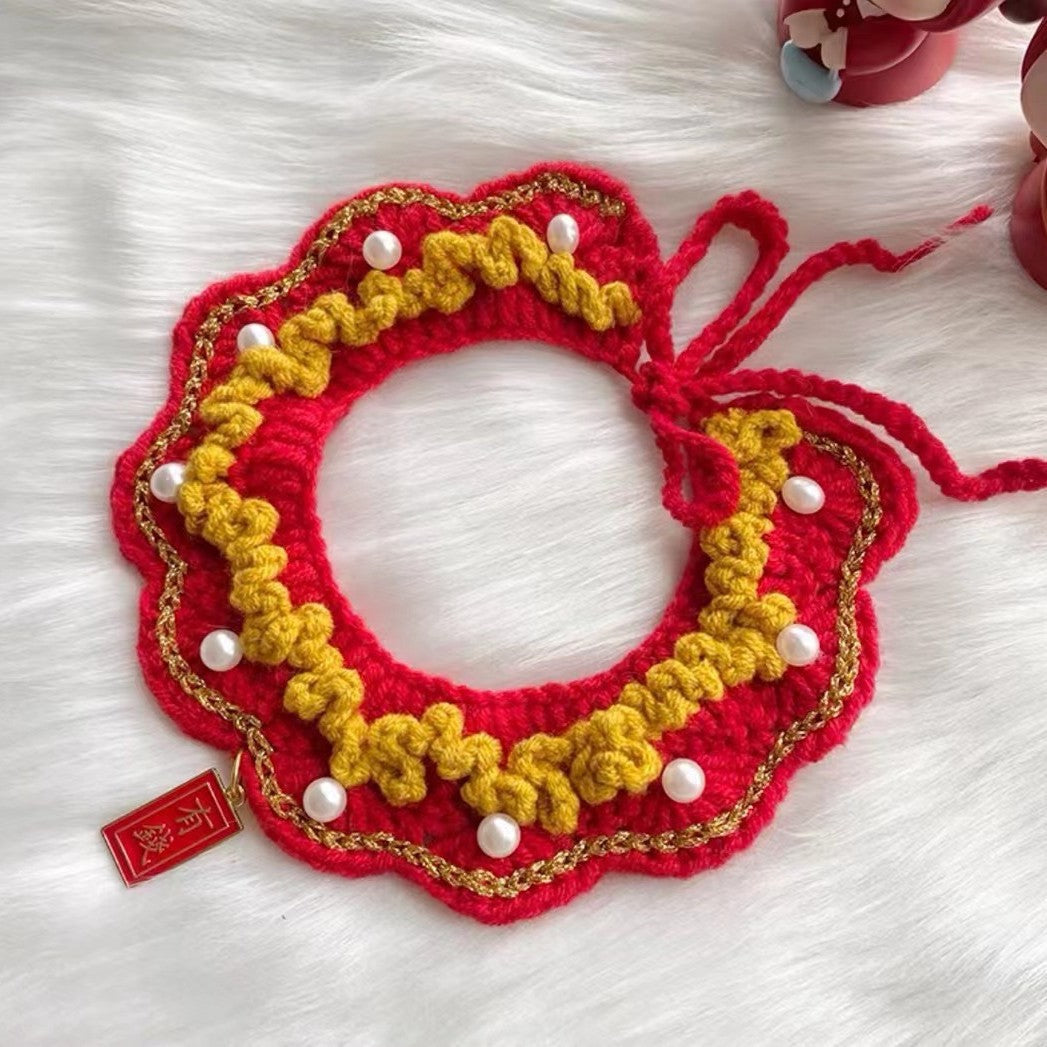 Christmas Cat Bib New Year Pet Collar Handmade Woven Princess Style Cat Slip Towel Bib Scarf