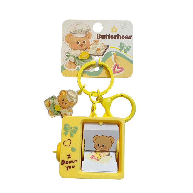 Genuine Butter Bear Fun Animation Page Flip Machine Keychain Creative Toy Keychain Ring Student Schoolbag Pendant