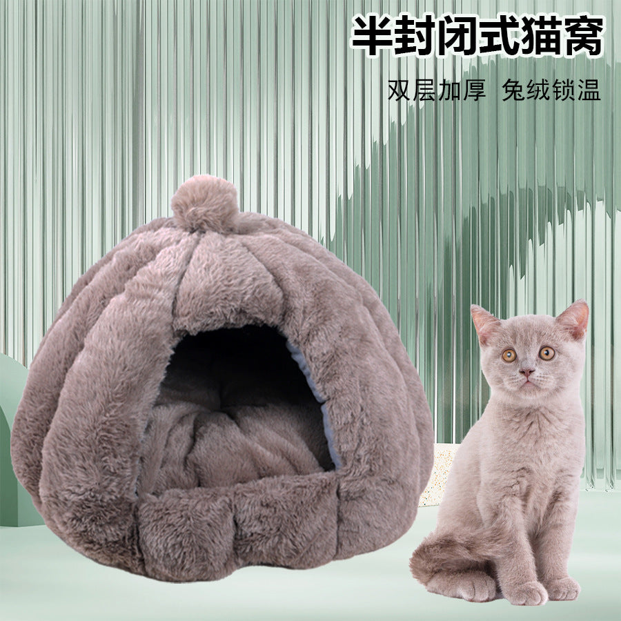 Winter warm cat kennel rabbit velvet kennel small dog kennel closed winter yurt plush pet kennel kennel