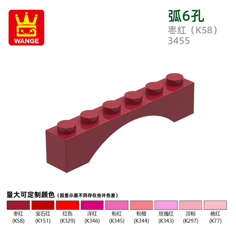 Wange diy small particle domestic building blocks compatible with 3455 assembled parts arc 6 hole science education toy accessories wholesale