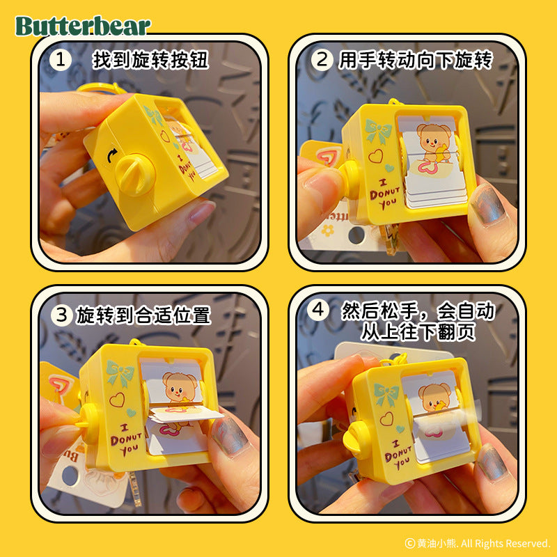 Genuine Butter Bear Fun Animation Page Flip Machine Keychain Creative Toy Keychain Ring Student Schoolbag Pendant