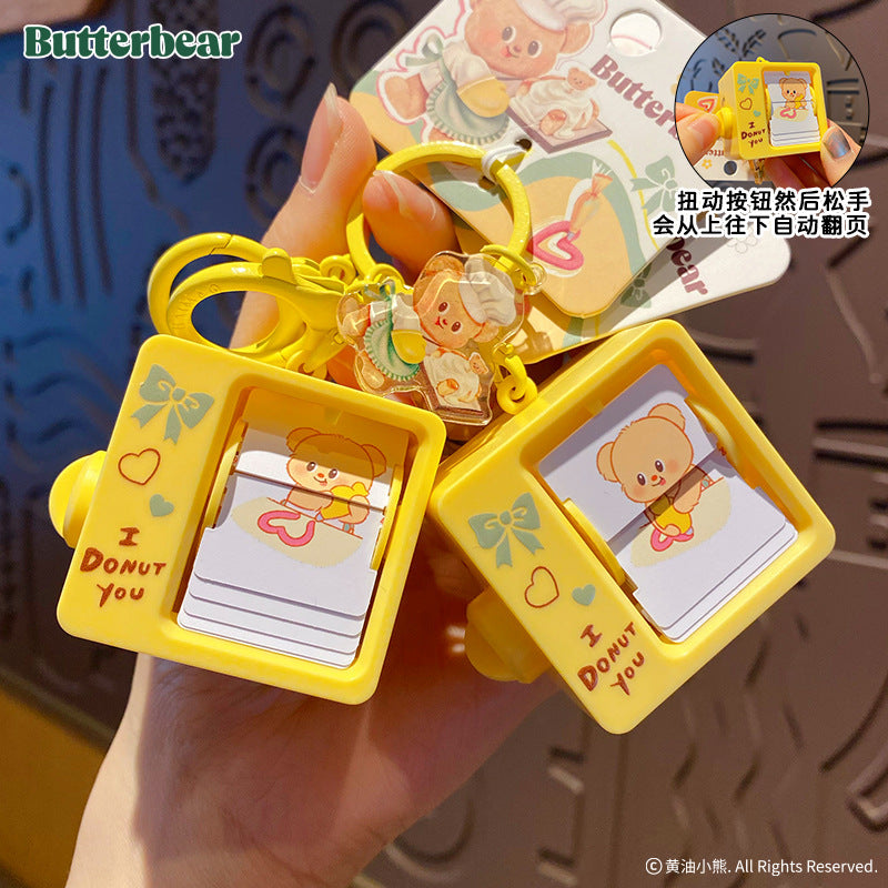 Genuine Butter Bear Fun Animation Page Flip Machine Keychain Creative Toy Keychain Ring Student Schoolbag Pendant