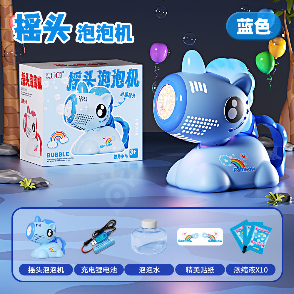New net red shaking head unicorn automatic bubble machine children's hand-held bubble gun stick toy stall wholesale