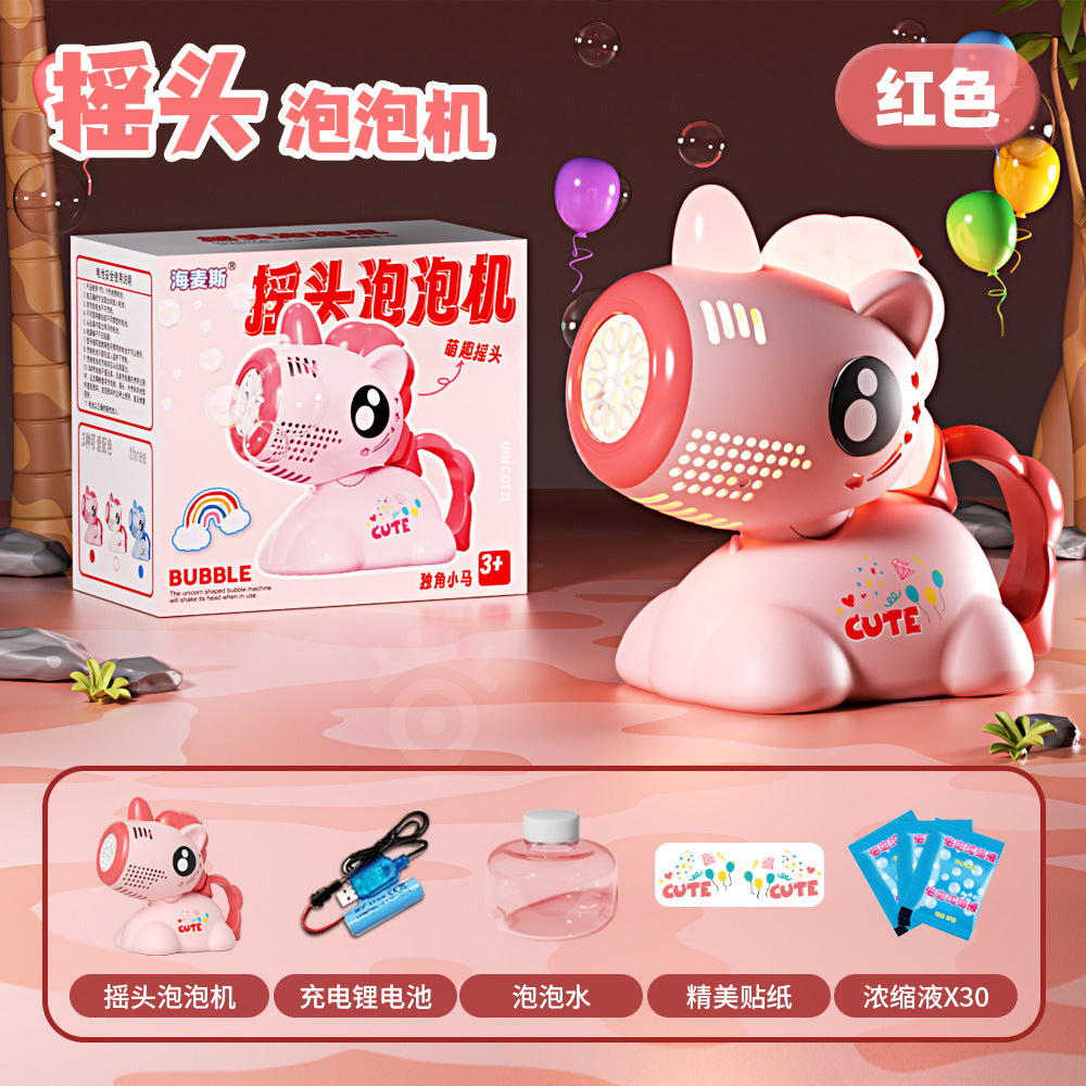 New net red shaking head unicorn automatic bubble machine children's hand-held bubble gun stick toy stall wholesale