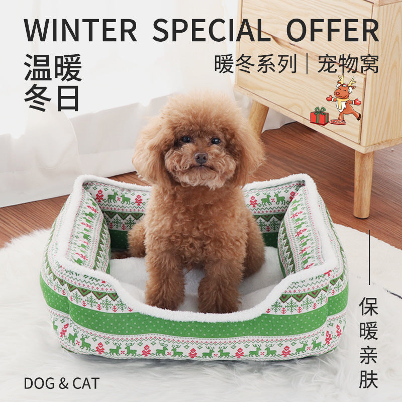 Christmas Pet Cat Bed Mat, Dog Bed, Pet Nest, Winter Dog Mat, Thickened Mat for Small and Medium-Sized Dogs