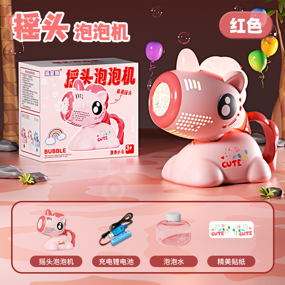 New net red shaking head unicorn automatic bubble machine children's hand-held bubble gun stick toy stall wholesale