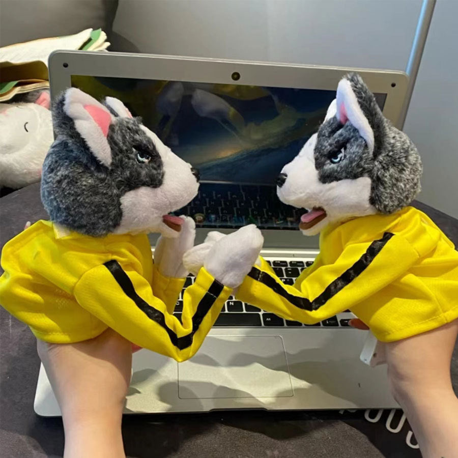 Cross-border children plush boxing husky net red doll interactive trick two ha children toy gift hand doll