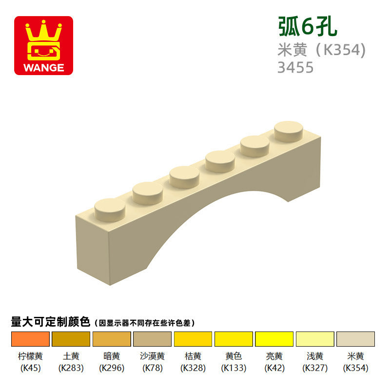 Wange diy small particle domestic building blocks compatible with 3455 assembled parts arc 6 hole science education toy accessories wholesale