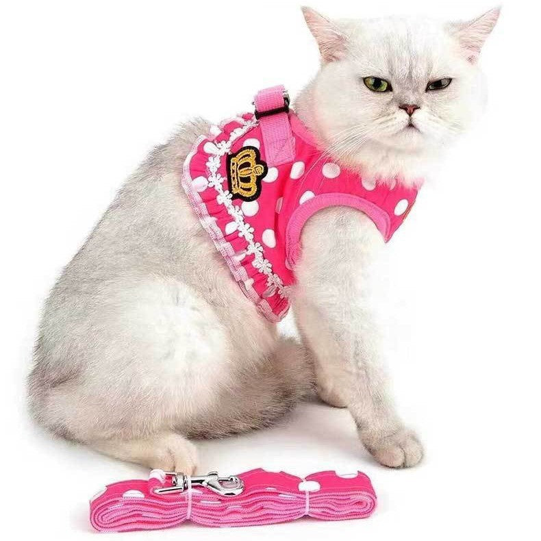 Cross-border Pet Dog Traction Rope Vest Dog Walking Rope Teddy Small Dog Wave Point Chest Strap Cat Traction Rope