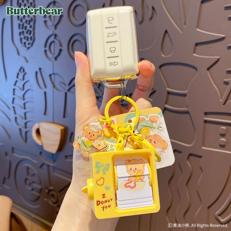 Genuine Butter Bear Fun Animation Page Flip Machine Keychain Creative Toy Keychain Ring Student Schoolbag Pendant