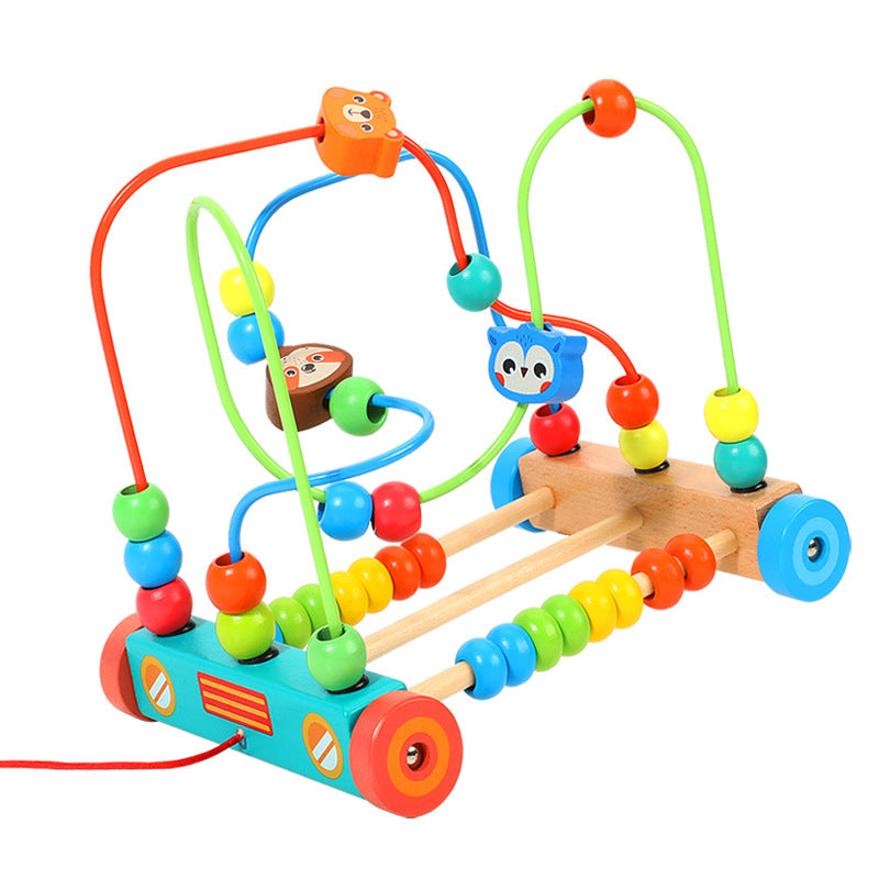 Children's Animal Bead Drag Car Multi-functional Drag Walking Car for Boys and Girls Baby 0-3 Years Old Wooden Toys