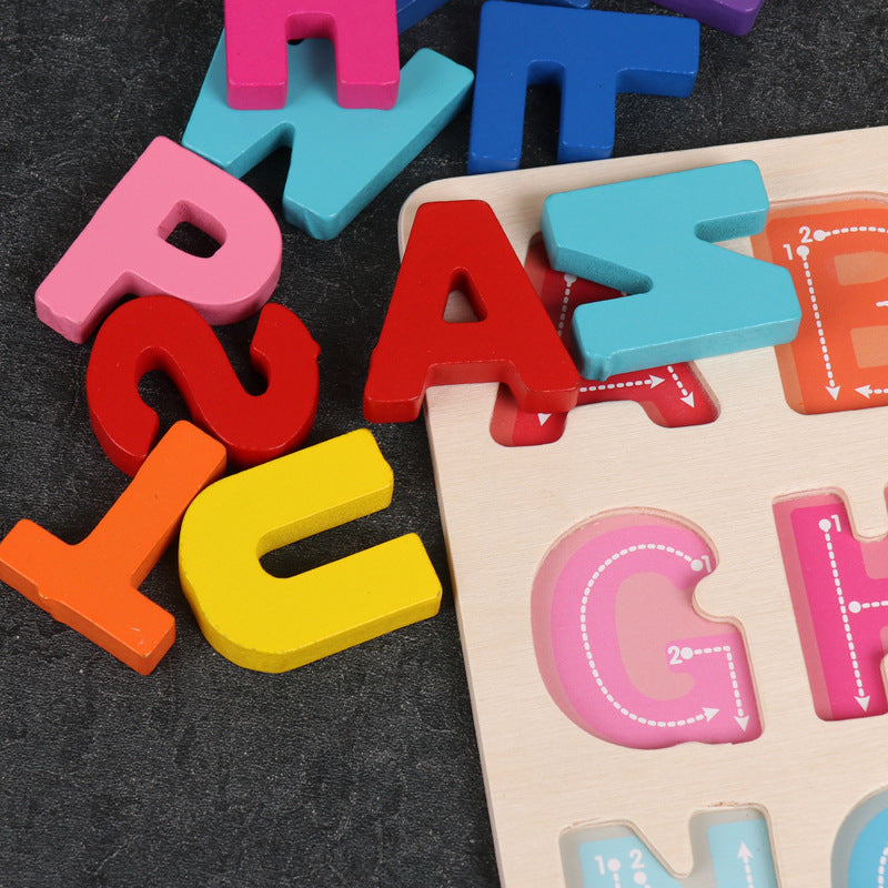 Wooden Children's Digital Alphabet Matching Board 0.3 Color Shape Cognitive Puzzle Puzzle Early Education Educational Toys