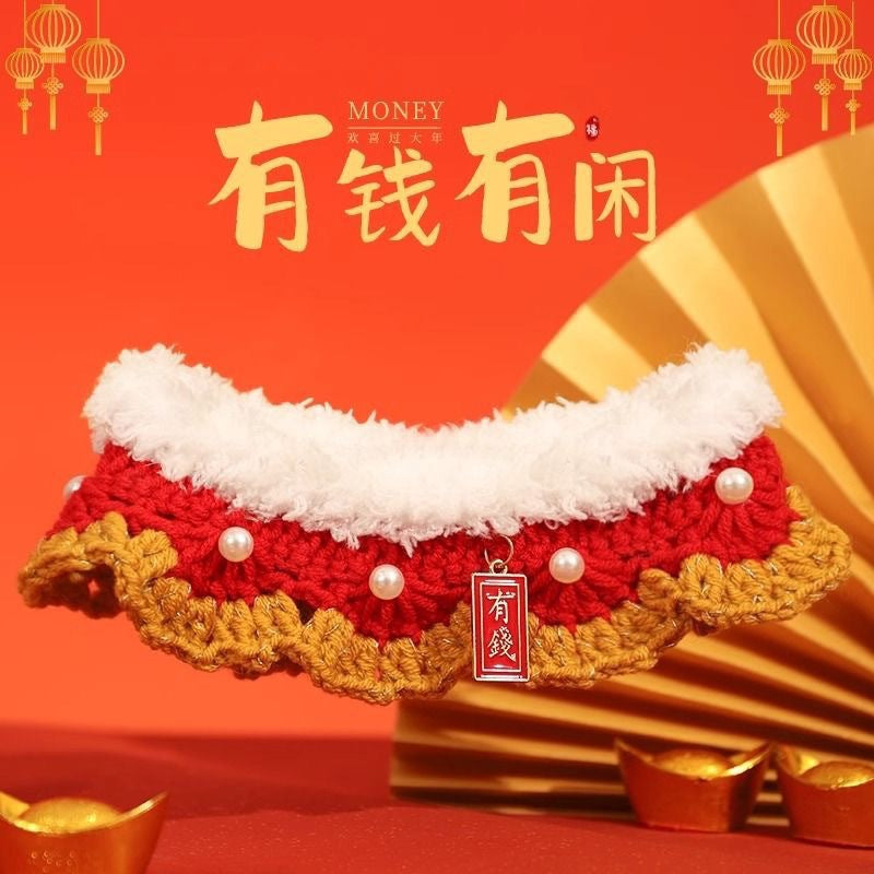 Christmas Cat Bib New Year Pet Collar Handmade Woven Princess Style Cat Slip Towel Bib Scarf